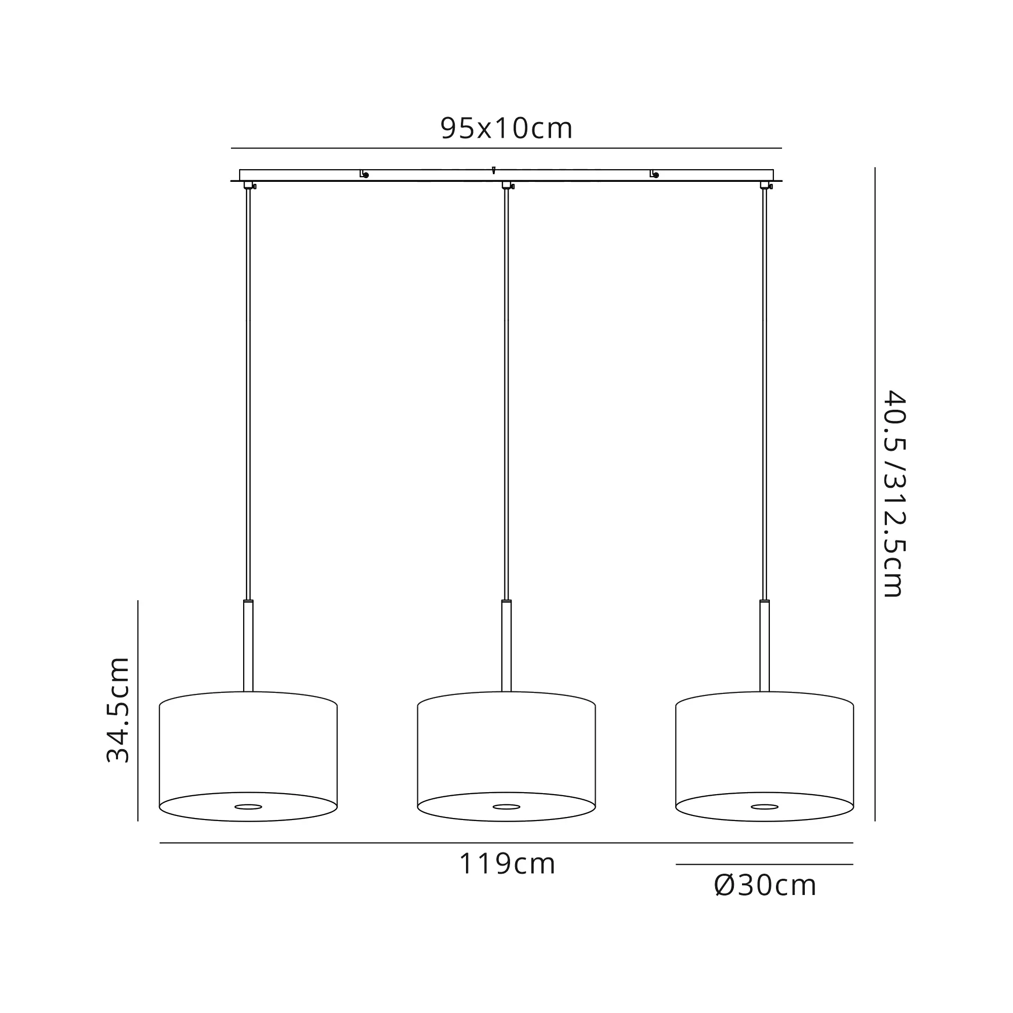 Baymont 30cm Shade 3m 3 Light Pendant Polished Chrome; Silver Leaf; Frosted Diffuser DK0809  Deco Baymont CH SL